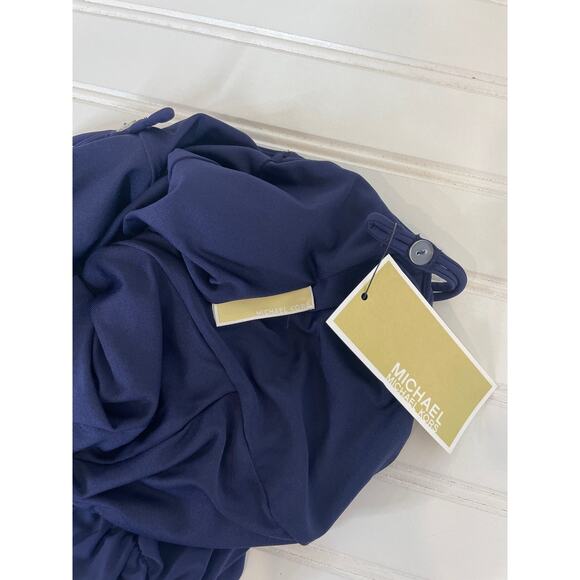 NWOT Michael Kors Swimsuit Navy Blue Ruched Strappy V-Neck 1 PC One Piece Sze XS - Picture 6 of 8